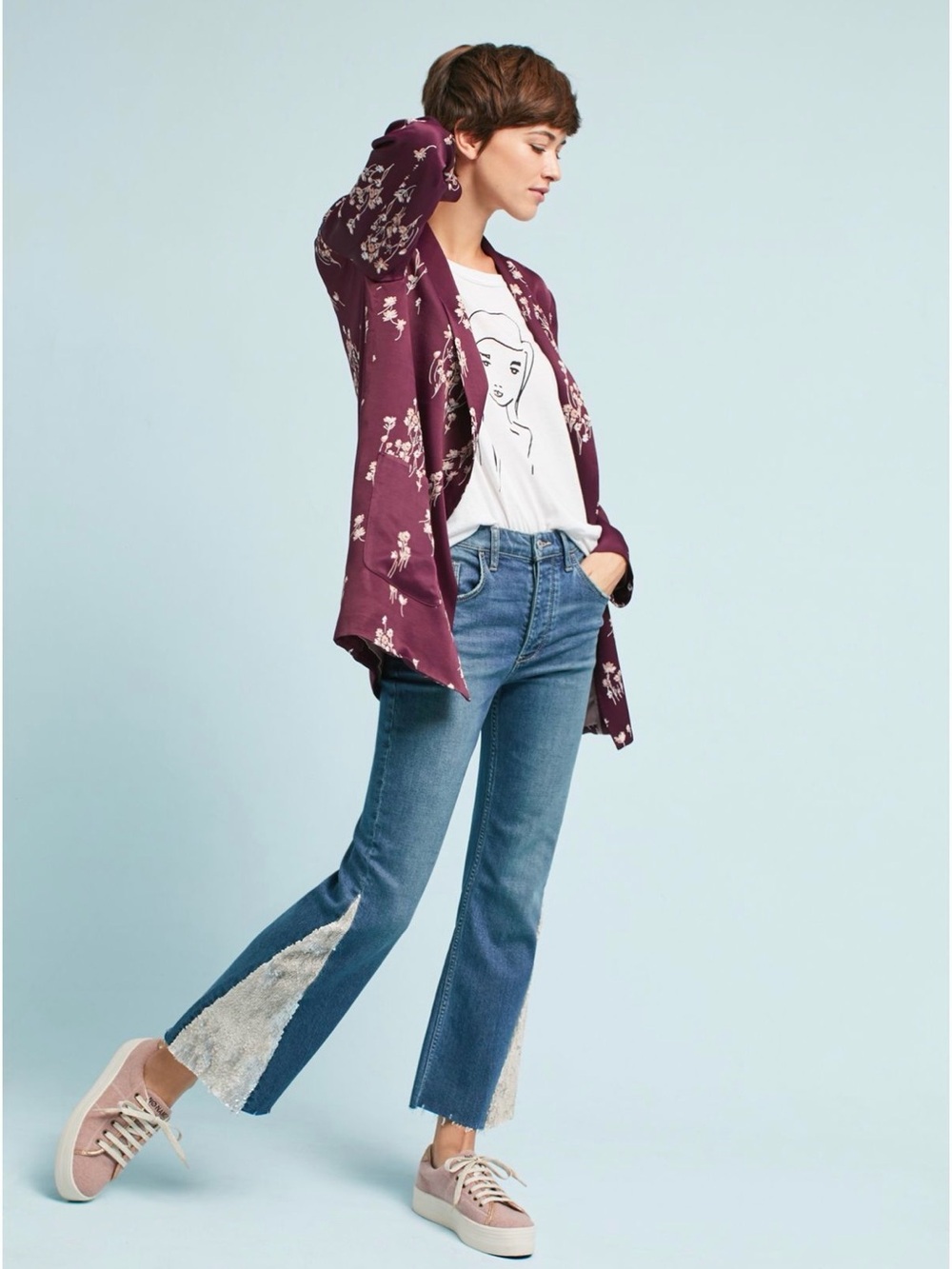 Anthropologie Pilcro Sequin Hem Ankle Length Jeans